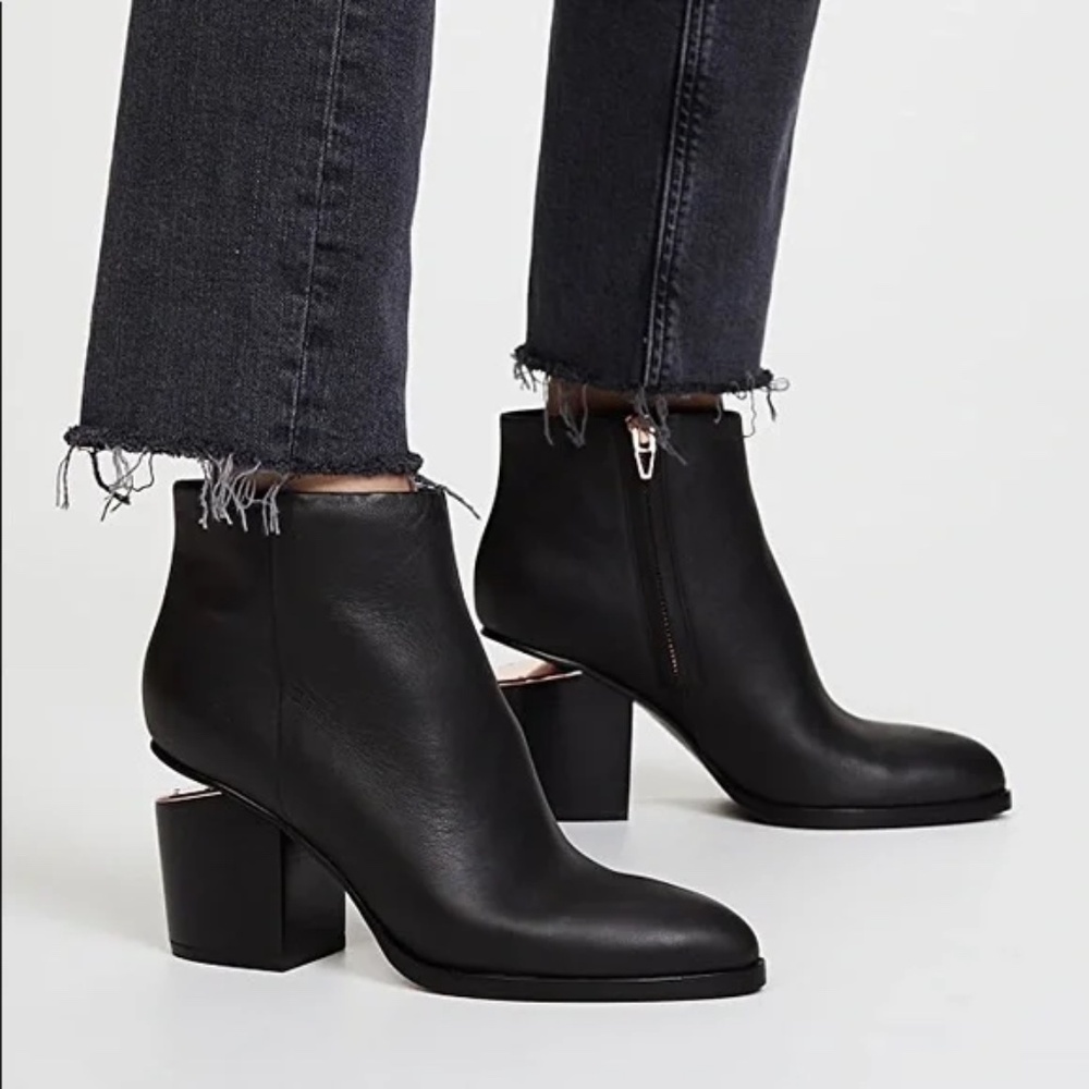 Alexander Wang Gabi Black Leather & Silver Cut Fur Lined Ankle Booties